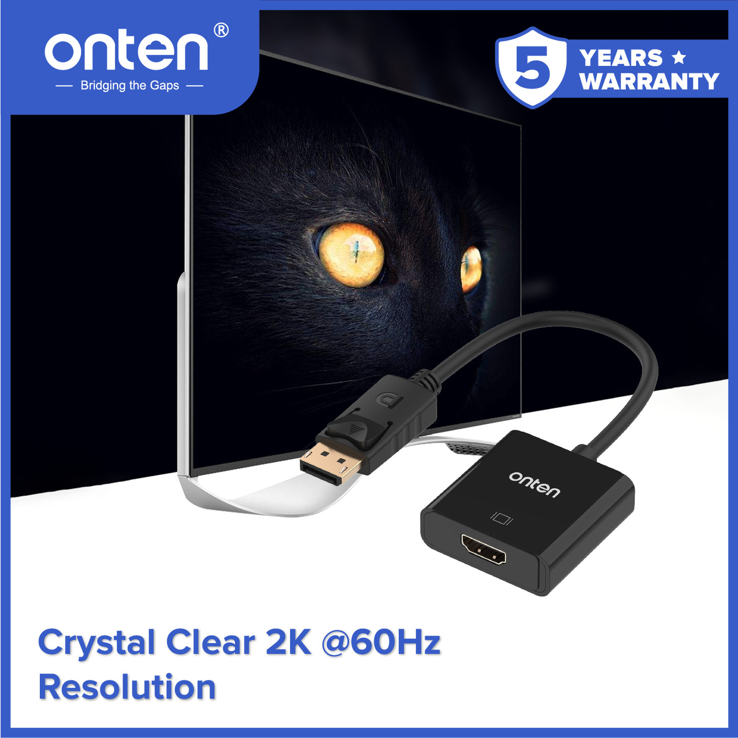 Onten Kabel DP Display Port to HDMI Converter 2K @60Hz Resolution OTN-5117