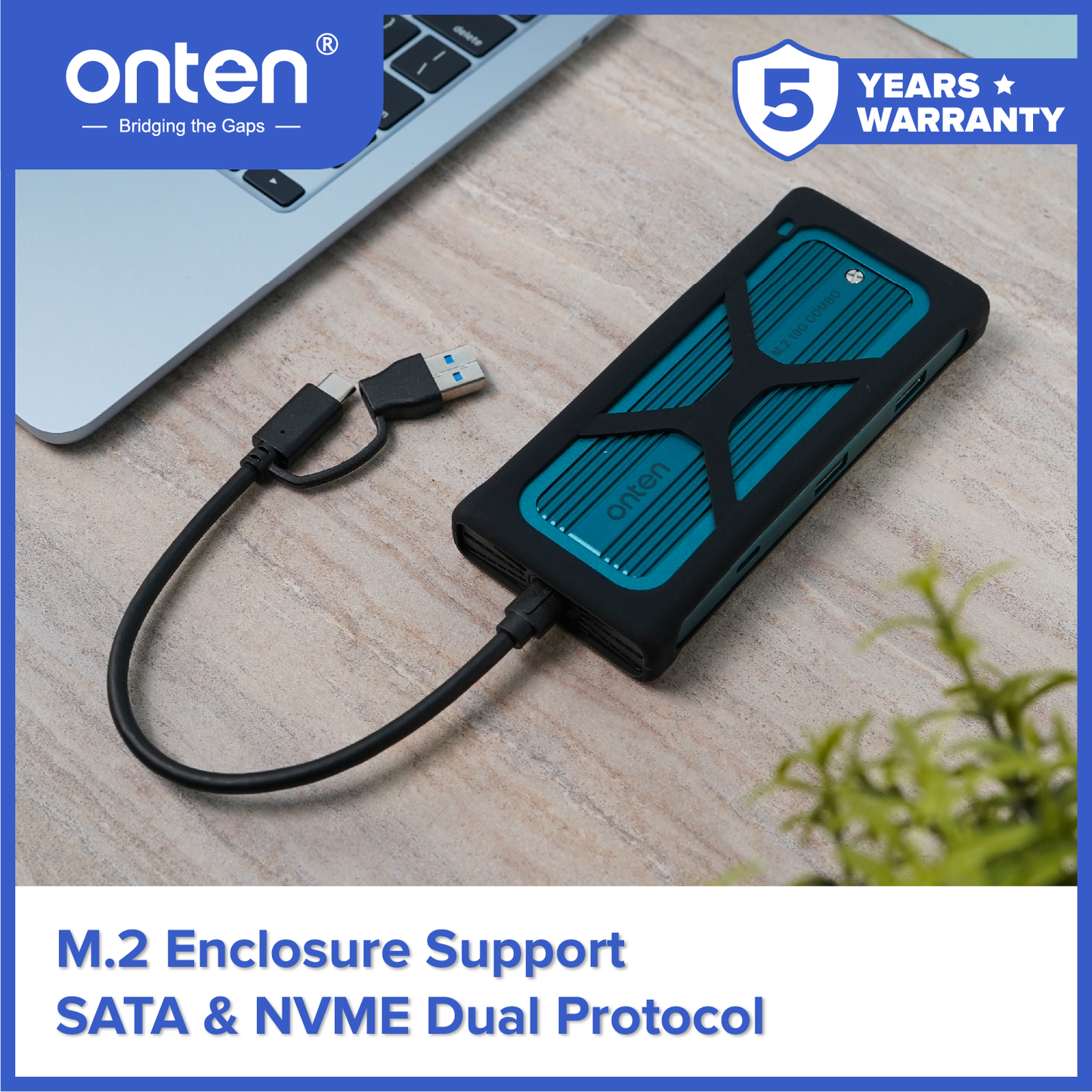 Onten SSD Enclosure HUB M.2 NVME 10Gbps USB 3.2 Gen 2 Connection Casing SSD OTN-M232