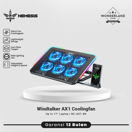 NYK Nemesis Cooling Pad Plat Topper 6 Fan RGB with Phone Holder Nemesis Windtalker AX1