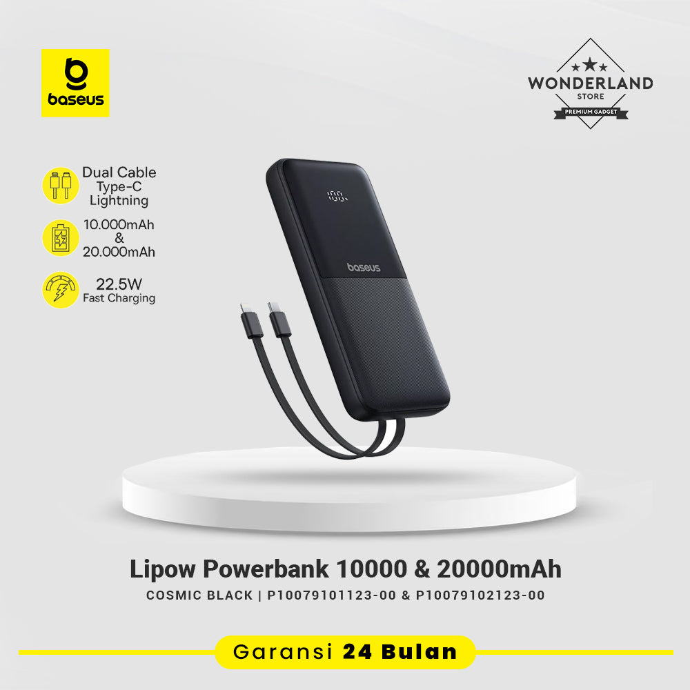 Baseus Powerbank Lipow 10000mAh & 20000mAh 22.5W Dual-Cable USB-C Lighting Digital Display