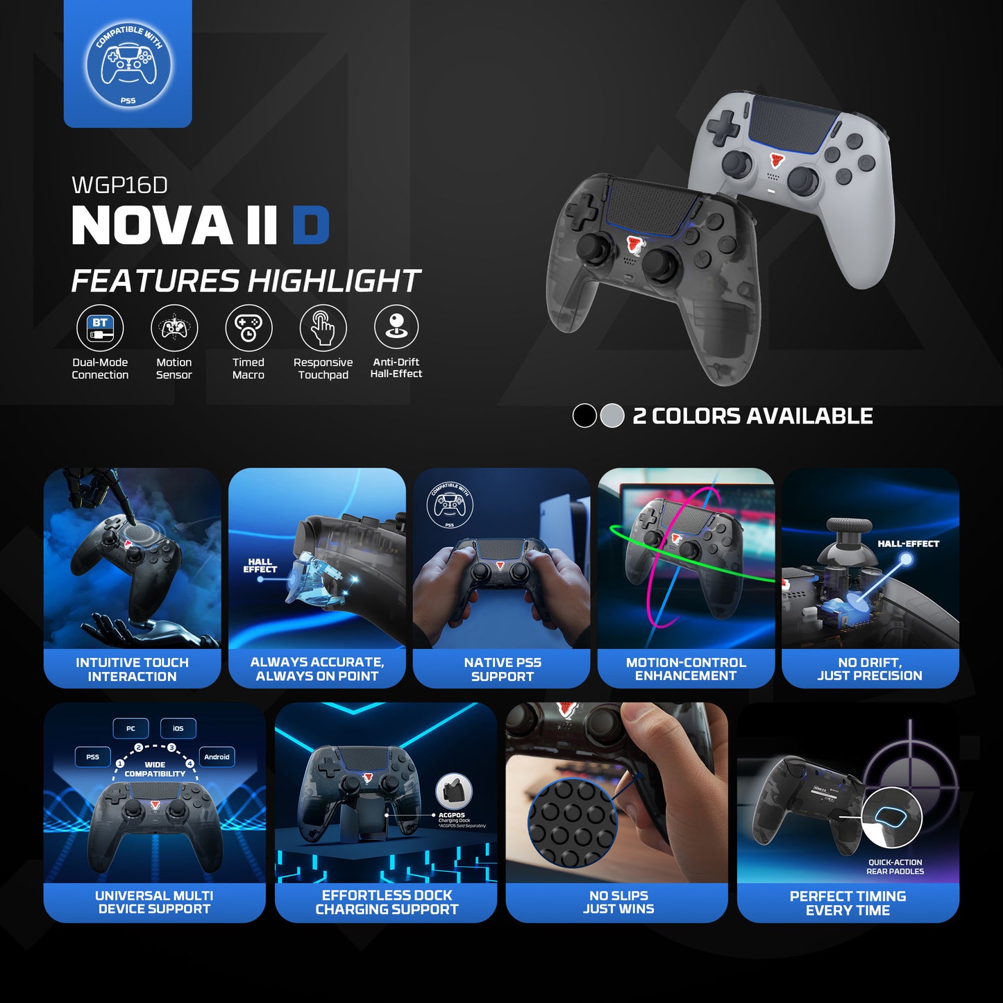 Fantech NOVA II D WGP16D Gamepad Stick PS5 Wireless Controller Hall Effect Multi Platform Bluetooth PS5 PC