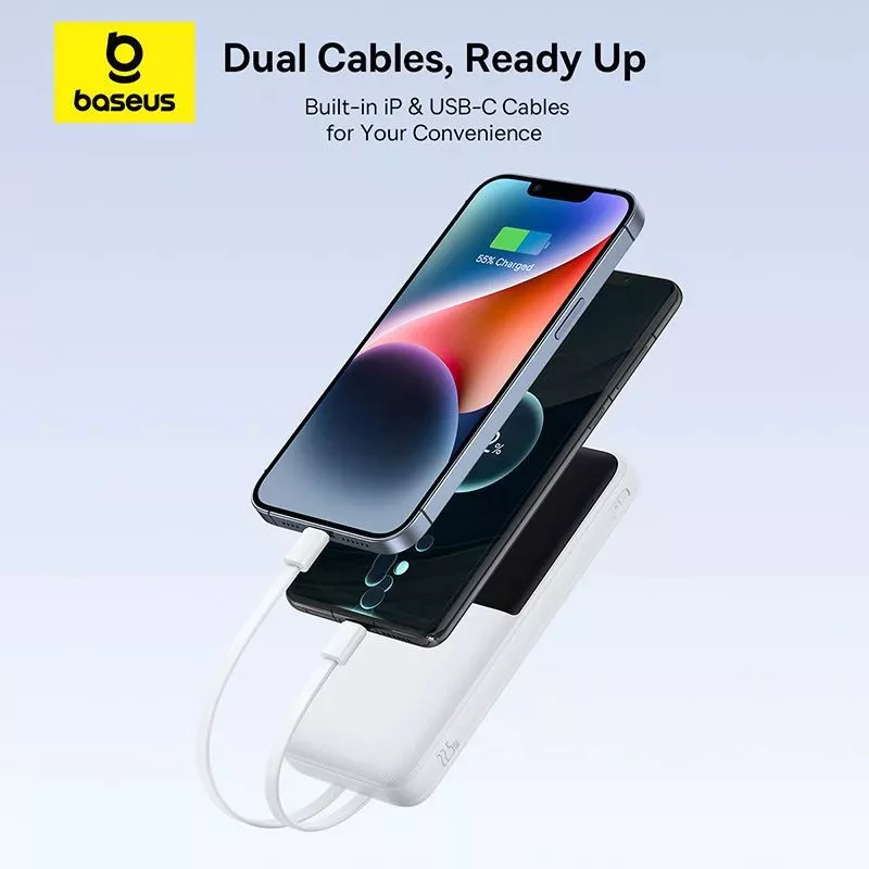 Baseus Powerbank Lipow 10000mAh & 20000mAh 22.5W Dual-Cable USB-C Lighting Digital Display
