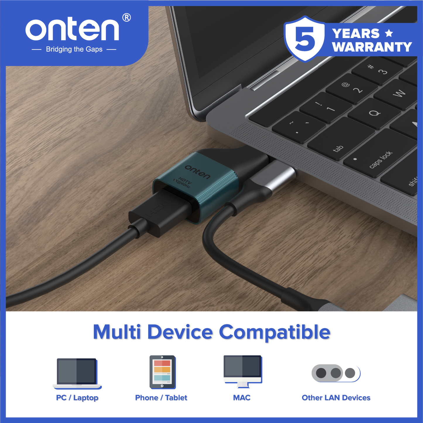 Onten Converter Adapter USB-C to HDMI 4K 30Hz HDTV Thunderbolt DP Alt Mode OTN-UC102H