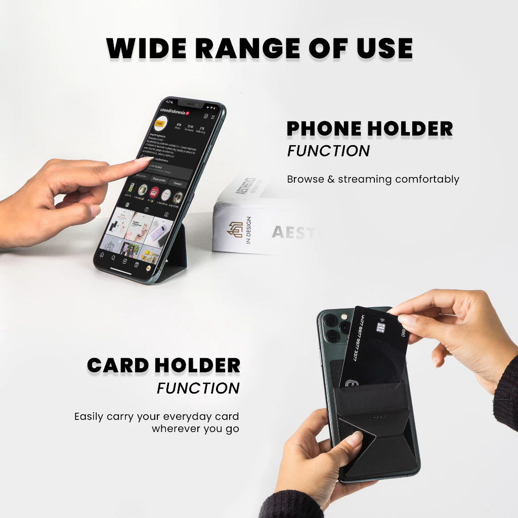 Uneed Magnetic Phone Grip / Phone Stand with Card Holder - UPH913