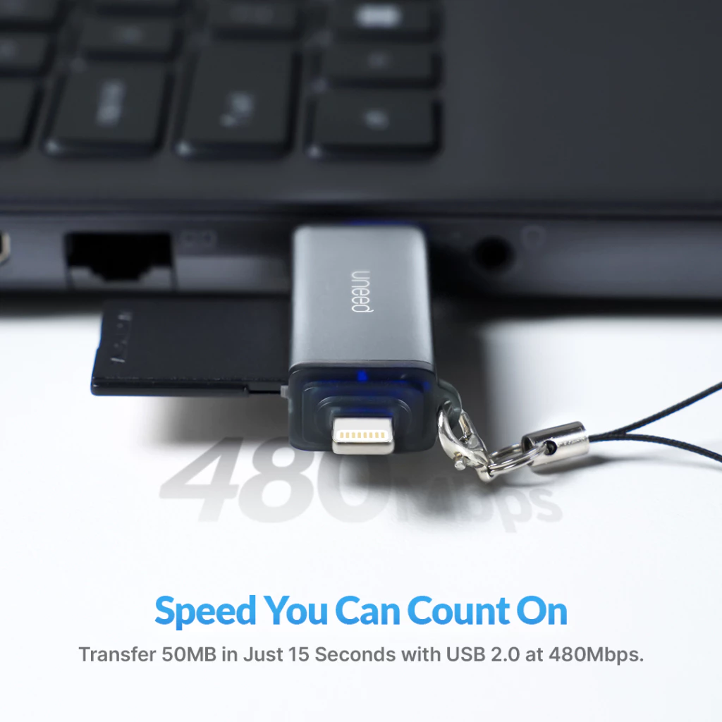 Uneed Card Reader USB-A / USB-C / Lightning to Memory SD/TF Card/USB A 2TB Support