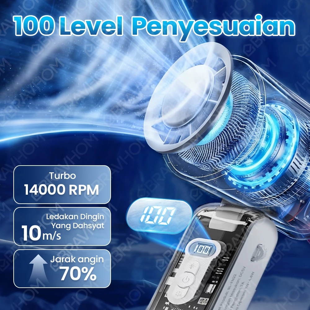 BRAVHOM FN22 Kipas Angin Turbo with Ice Cooling 4800mAh Kipas Angin Portable Mini Turbo 100 Level