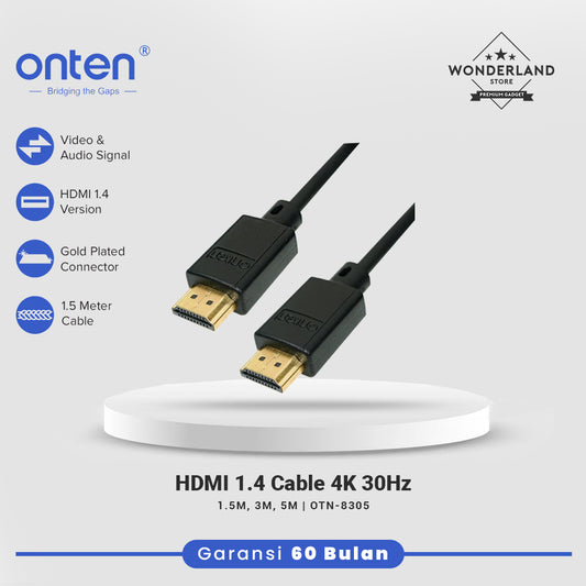 Onten Kabel HDMI To HDMI 1.4 4K 30Hz 1.5M 3M 5M Gold Plated Connector OTN-8305