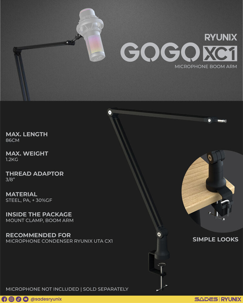 Sades Ryunix Uta CX1 / CX-1 Noise Reduction Mic Condenser Gaming Microphone Gogo XC1 Boom Arm