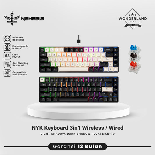 NYK Nemesis Keyboard 3in1 Wireless Connection / Wired Hotswap 5 pin Rechargeable LOKI MKN-10