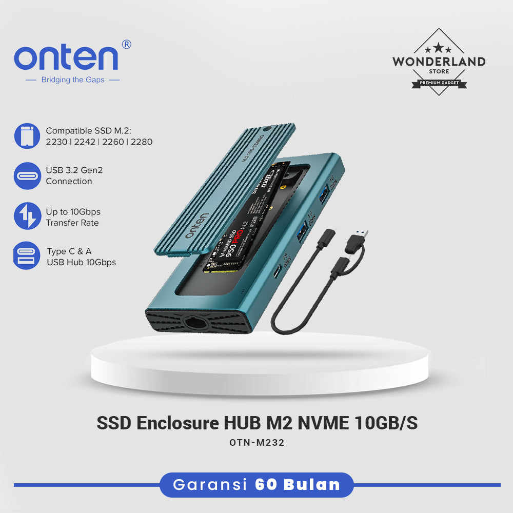 Onten SSD Enclosure HUB M.2 NVME 10Gbps USB 3.2 Gen 2 Connection Casing SSD OTN-M232