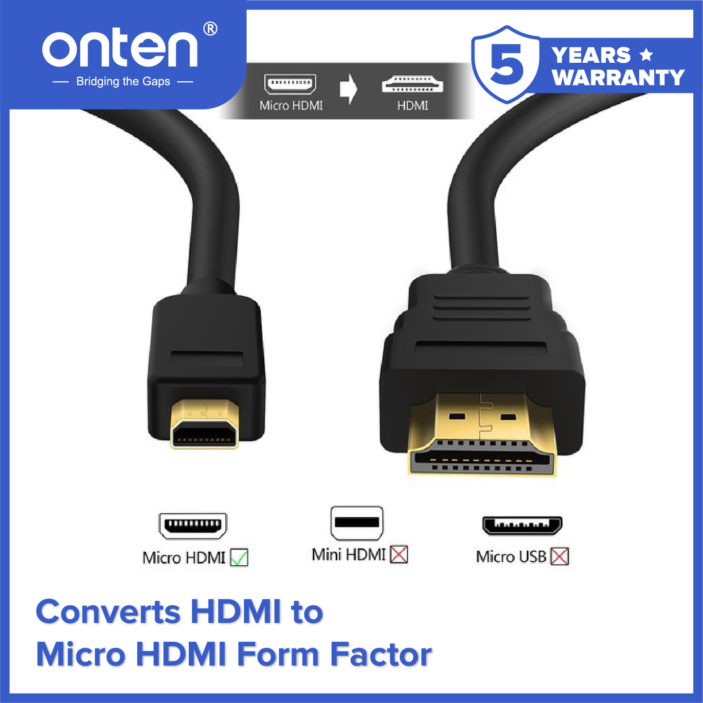Onten Kabel HDMI To Micro HDMI / Mini HDMI Male 1080P Multi Device Compatible OTN-HD102 / OTN-HD105