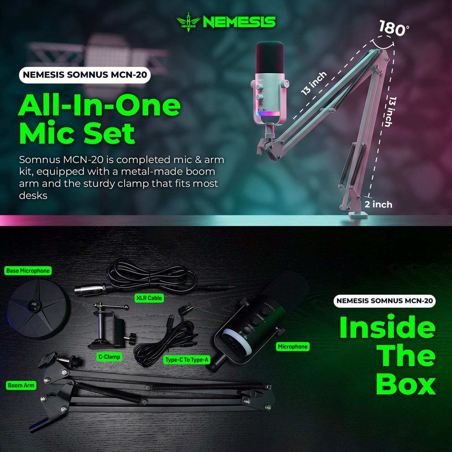 Nemesis Somnus MCN-20 Microphone Condenser 2in1 Connection RGB with Noise Cancelling
