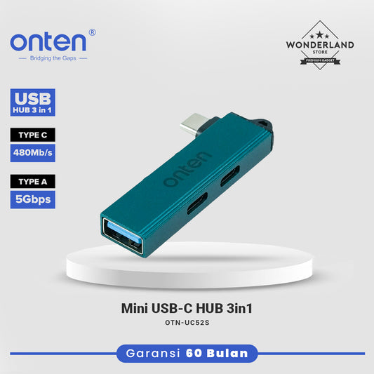 Onten Mini USB-C Hub 3in1 to USB-A 3.0 Dual USB-C 2.0 OTN-UC52S