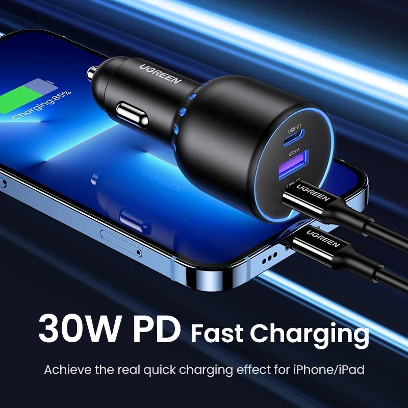 Ugreen Car Charger 130W 3 Port 2xUSB-C + 1xUSB-A 100W 30W Fast Charging