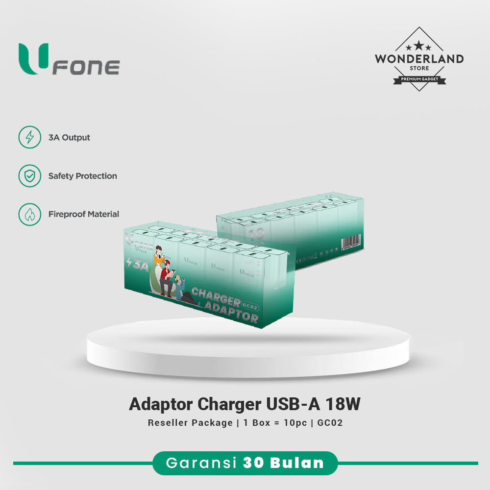 U1me x Ufone Adaptor Charger 3A 18W USB-A Fast Charging Support VOOC