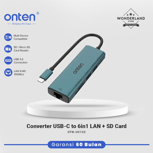 Onten Converter USB-C to 6in1 LAN RJ45 + TF/Micro SD Card Reader USB 3.0 USB 2.0 OTN-UC122