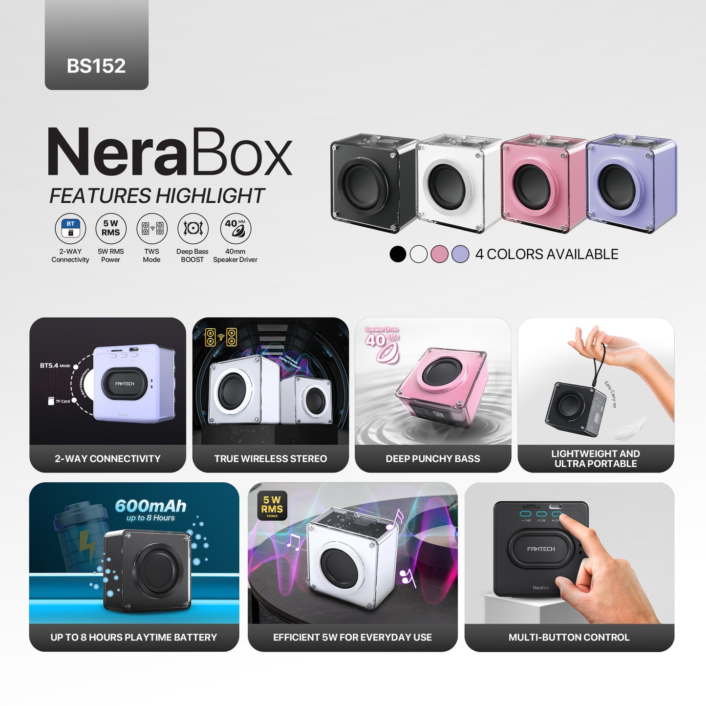 Fantech Nerabox BS152 Speaker Portable Bluetooth 5.4 TF Card TWS Mode