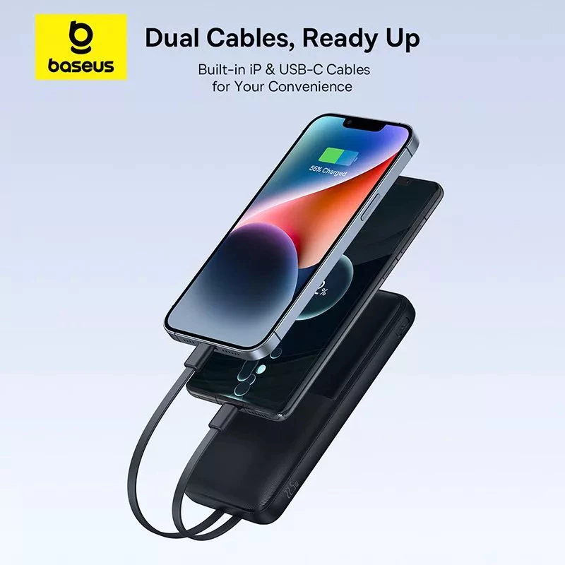 Baseus Powerbank Lipow 10000mAh & 20000mAh 22.5W Dual-Cable USB-C Lighting Digital Display