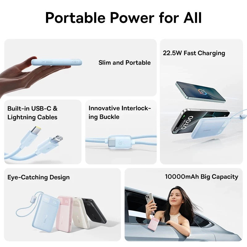 Baseus EnerFill FC11 22.5W 10000mAh Fast Charging PowerBank with Digital Display Built-in Cables