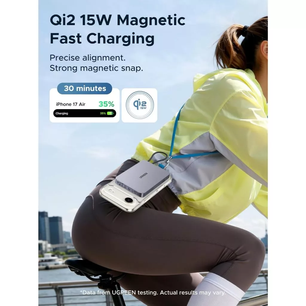 Ugreen Magflow Powerbank Qi2 15W + 30W Built in USB-C Cable PD PPS SFC