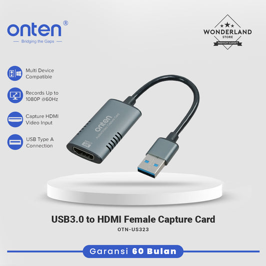 Onten Video Capture Card USB 3.0 to HDMI Female 1080P 60Hz OTN-US323