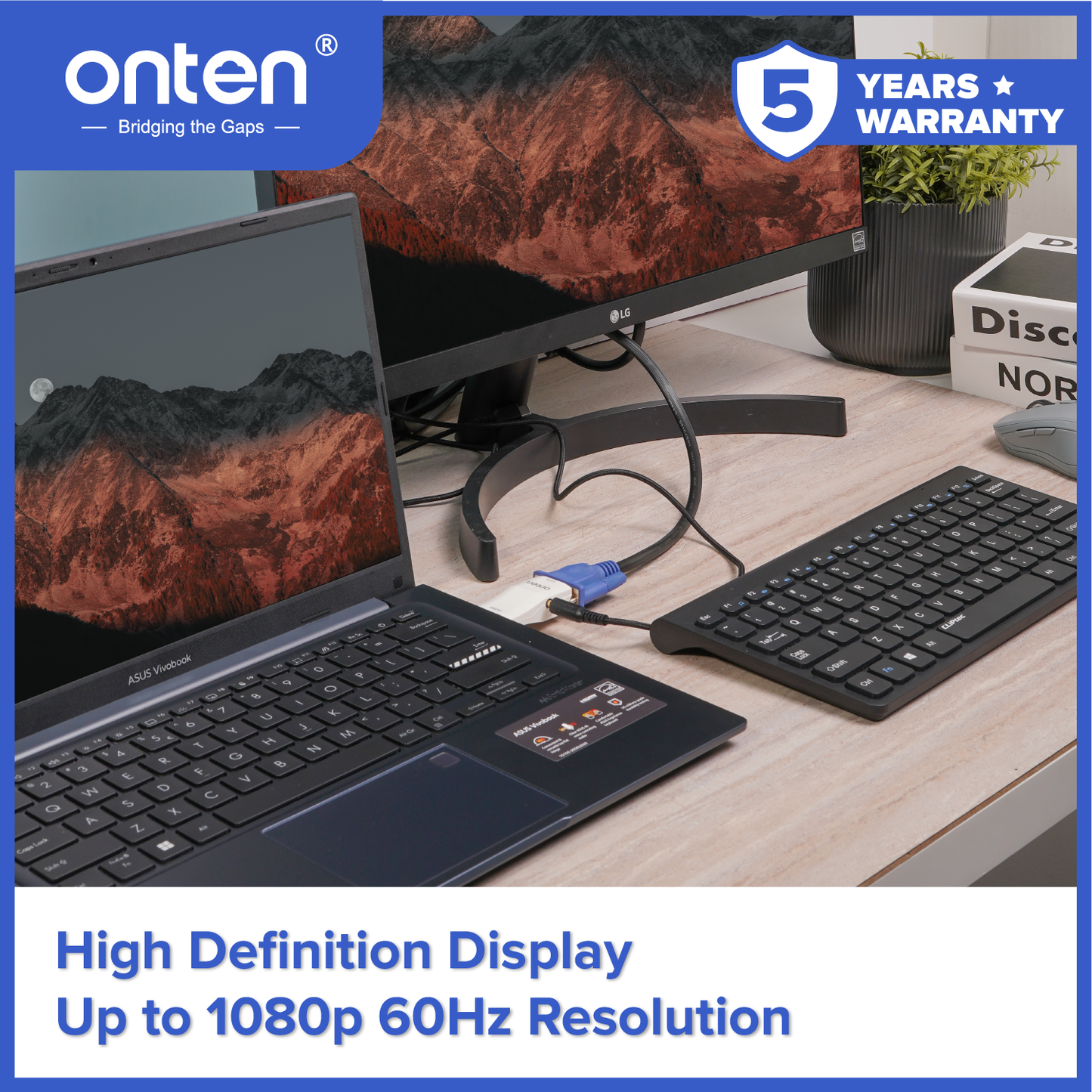 Onten Adapter HDMI to VGA dan Audio Support Up to 1080P 60Hz OTN-5125