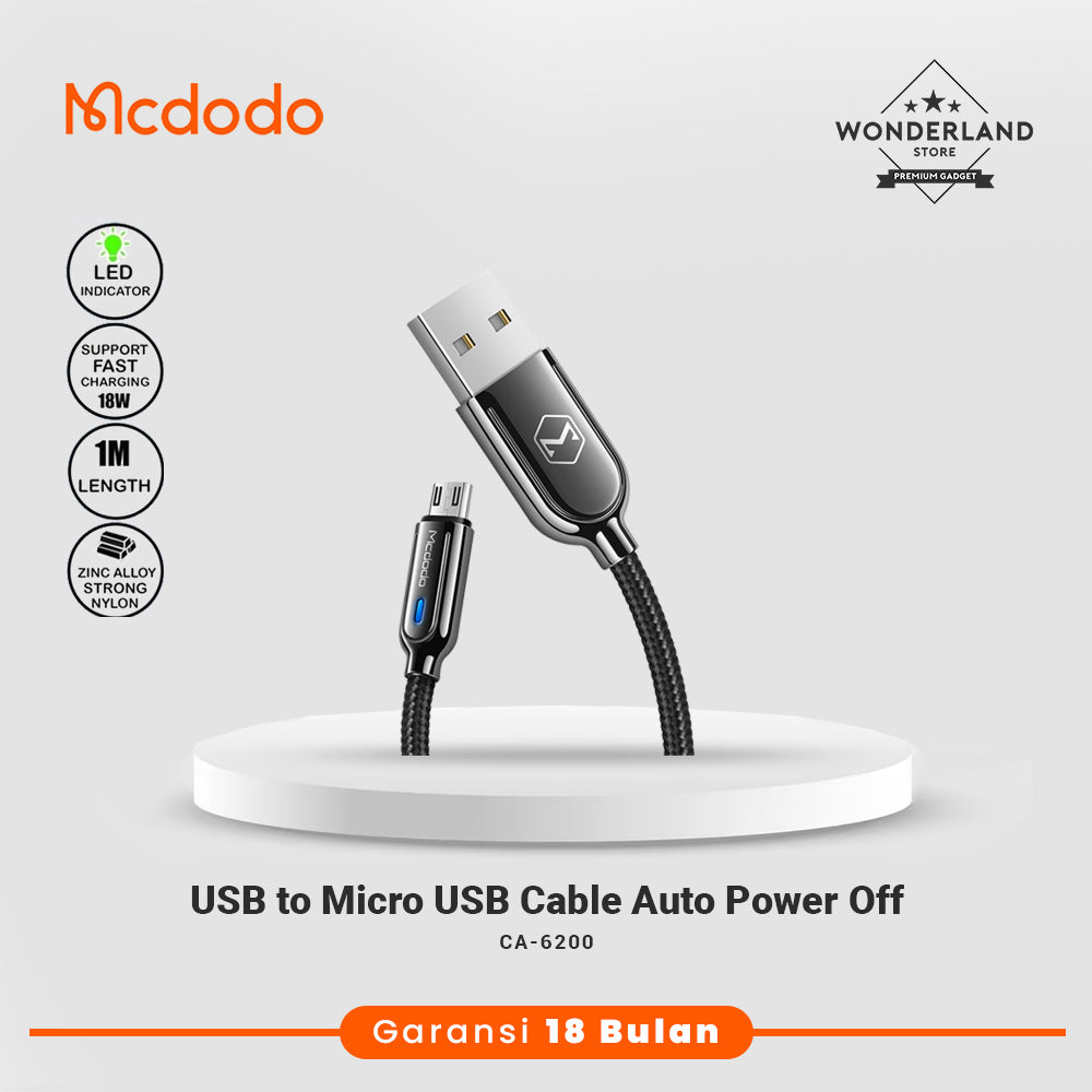 Mcdodo Kabel Micro USB 2A Auto Power Off LED Indicator CA-6200