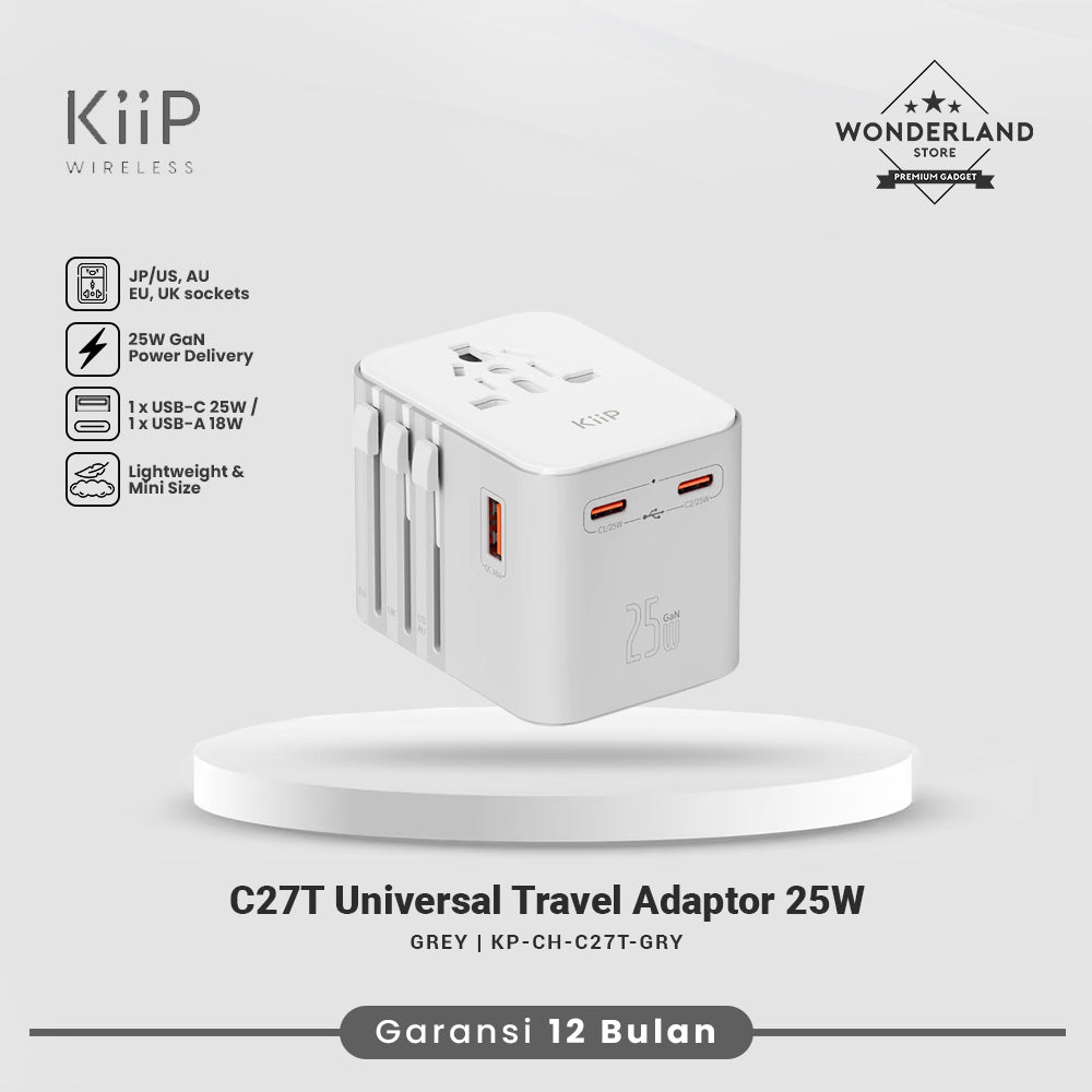 KIIP C27T Universal Travel Adapter GaN Charger EU/US/US/JP/AU PD PPS 25W