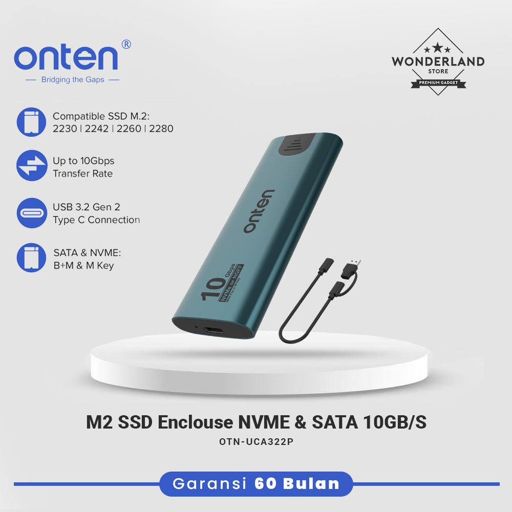 Onten Case Enclosure SSD M2 NVME NGFF SATA USB 3.2 Dual Protocol OTN-UCA321/UCA322/UCA322+