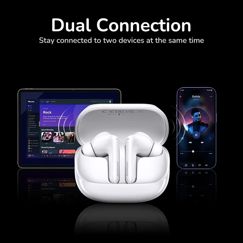 Ugreen HiTune T6 Magic EchoBuds TWS Earphone Wireless Bluetooth 5.4 ANC with Fun Smart Display LDAC HiRes
