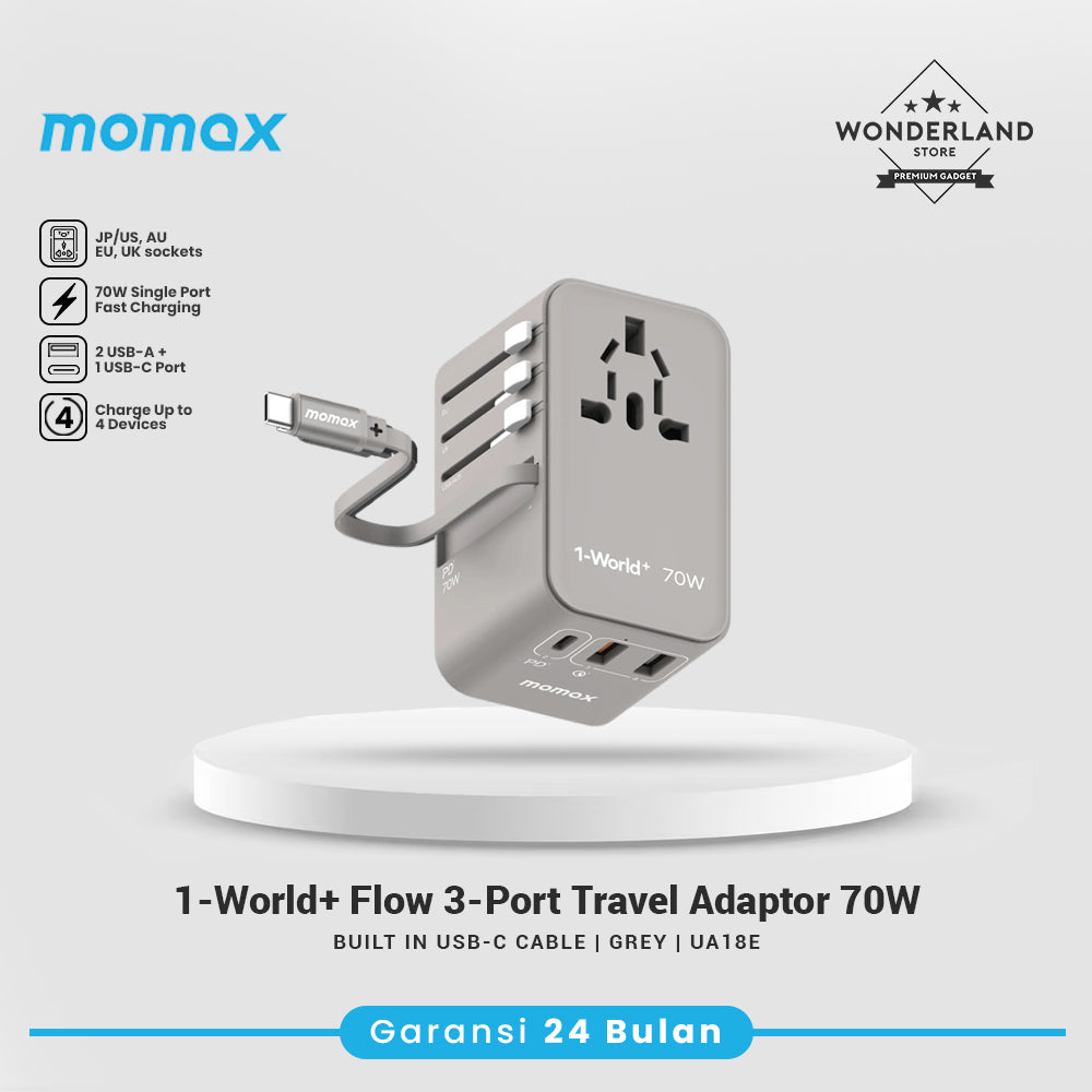 Momax Universal Travel Adaptor 1-World+ Flow 4-Port Travel Charger 35W/70W USB-C+USB-A UA18 UA21