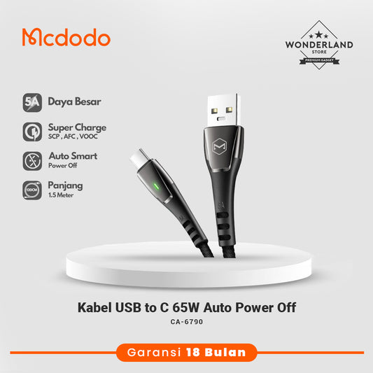 Mcdodo Kabel USB to USB-C Cable Auto Power Off 5A 65W Fast Charging CA-6790