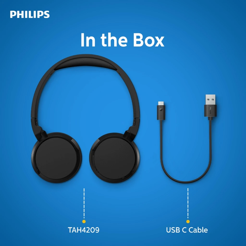 Philips TAH4209 On-ear Wireless Headphones Bluetooth 5.3, Clear Call, Foldable Design