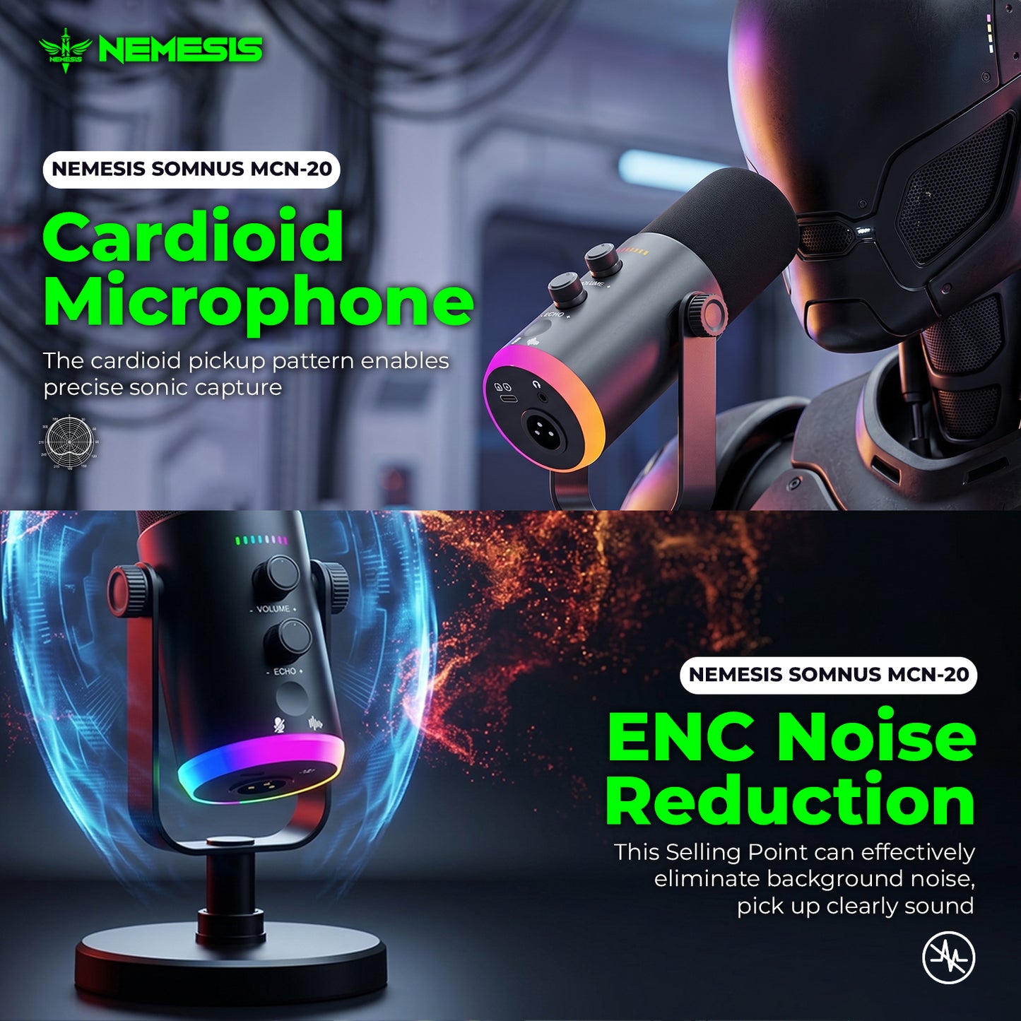 Nemesis Somnus MCN-20 Microphone Condenser 2in1 Connection RGB with Noise Cancelling