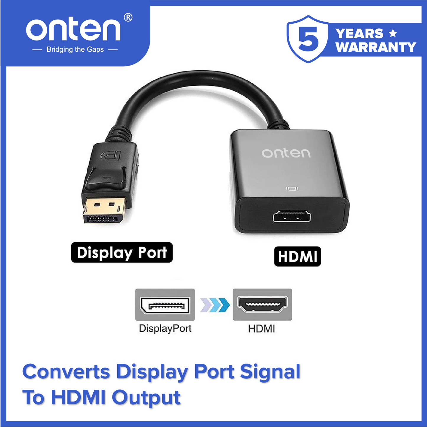 Onten Kabel DP Display Port to HDMI Converter 2K @60Hz Resolution OTN-5117
