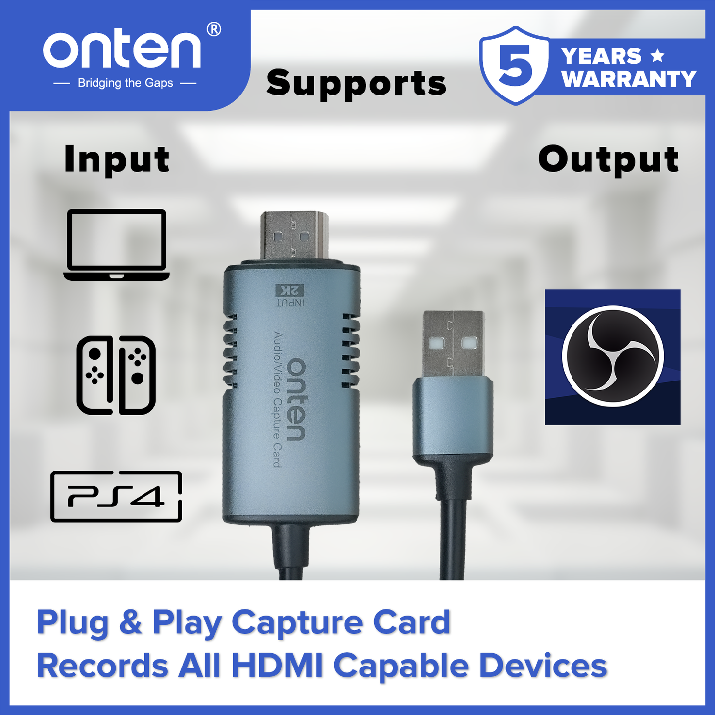 Onten Kabel Video Capture Card USB To HDMI Male Streaming Live 1080P OTN-US313
