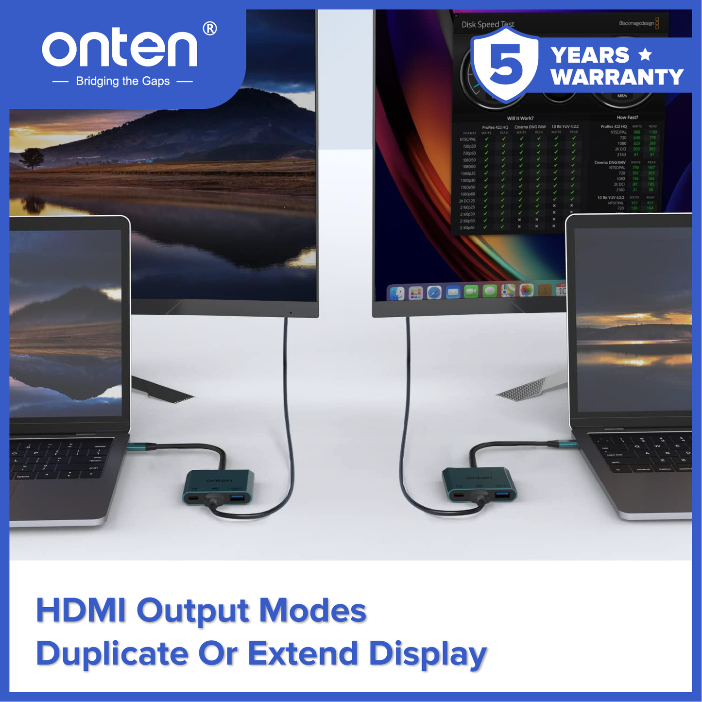 Onten Converter 3in1 USB-C to 4K HDMI & USB 3.2 GEN 1 For Duplicate atau Extend Display OTN-UC301