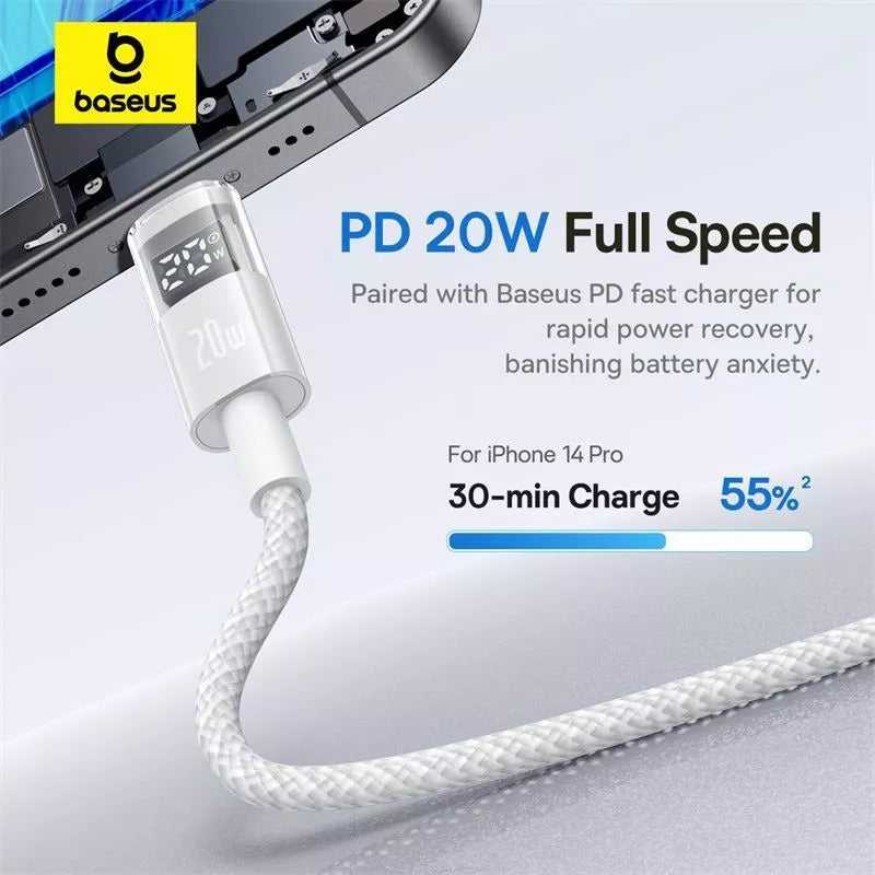 Baseus Display 2 Kabel Data USB-C to Lightning 20W Nylon Braided Fast Charging