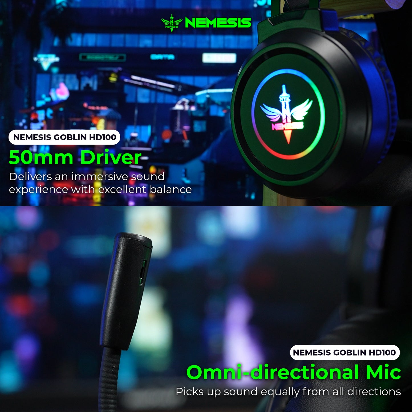 NYK Nemesis Goblin HD100 Wired Headphone 50mm Driver Stereo Sound Jack 3.5mm with Microphone