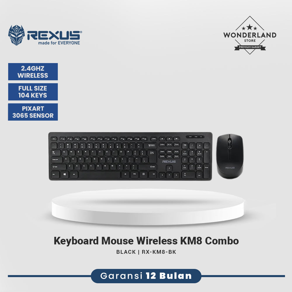 Rexus KM8 Keyboard Mouse Wireless Combo Silent Click Full Size 2.4Ghz Nano Receiver