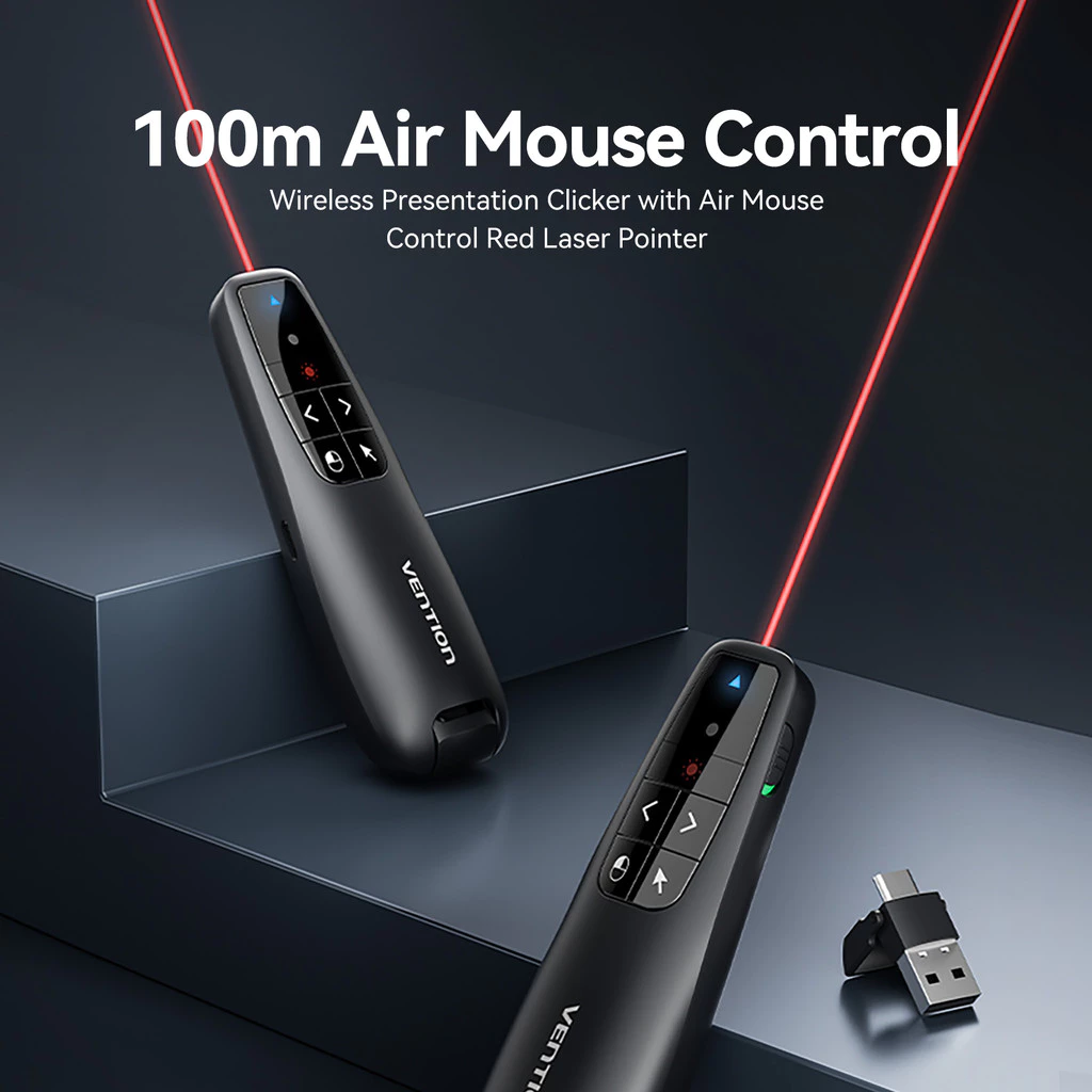 Vention Wireless Presenter Remote Red Laser Pointer with Air Mouse USB-C USB-A Receiver