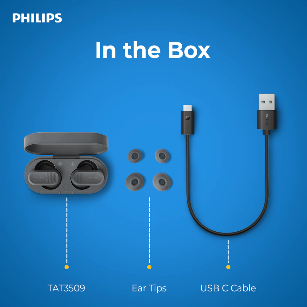 Philips TAT3509 Noise Canceling Pro True Wireless With Philips Sound Signature & Clear Calls