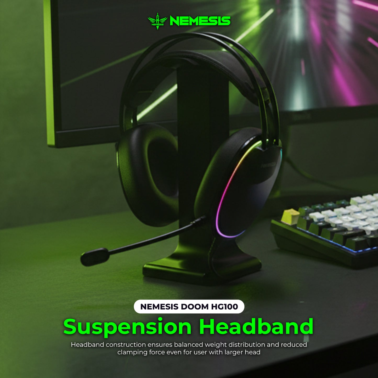 Nemesis DOOM HG100 Headset Gaming 7.1 Virtual Surround RGB Ultra-Lightweight with Microphone