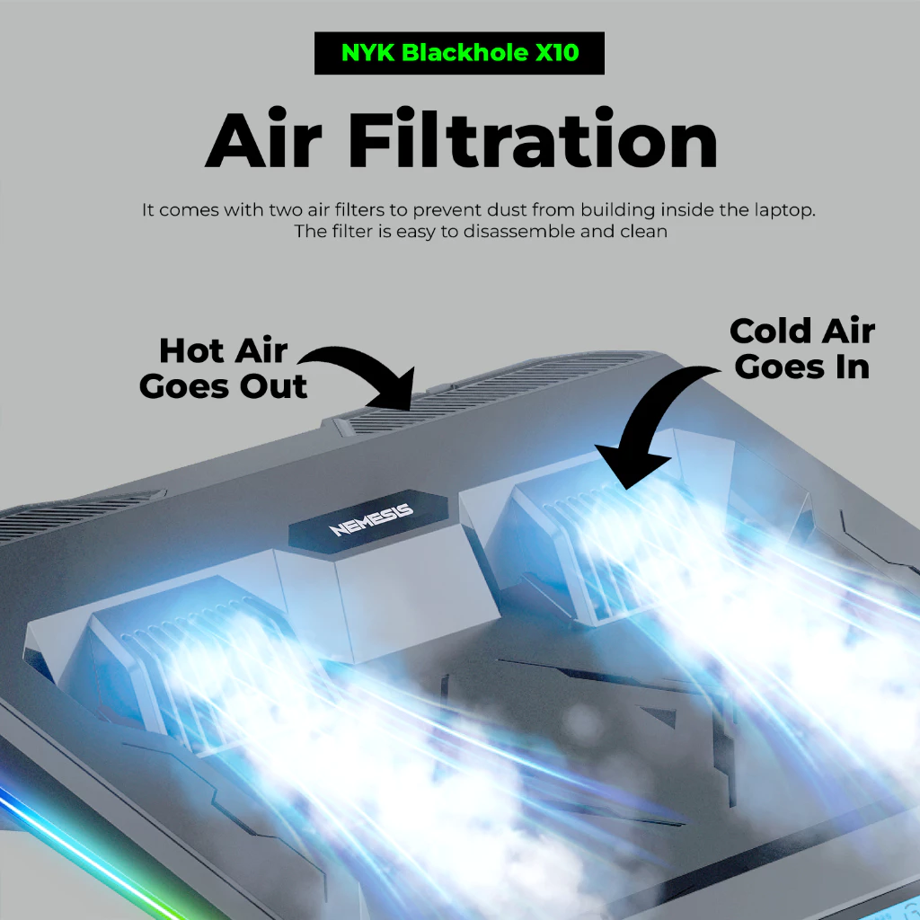 NYK Nemesis X10 / X-10 BlackHole CoolingPad Air Flow Suction RGB LED