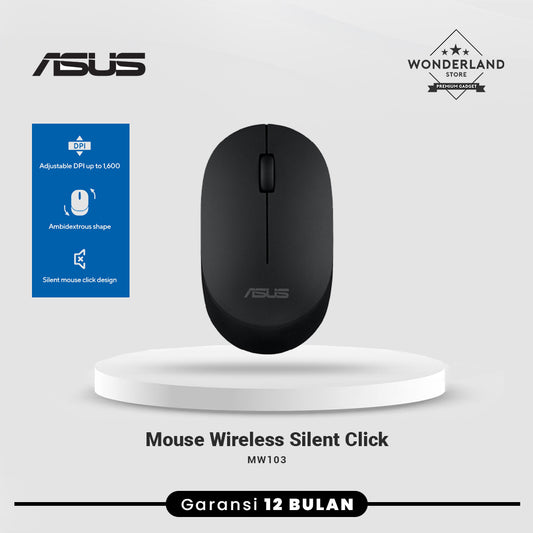 Asus MW103 Mouse Wireless 2.4Ghz Silent Click Ambidextrous Shape Optical Sensor