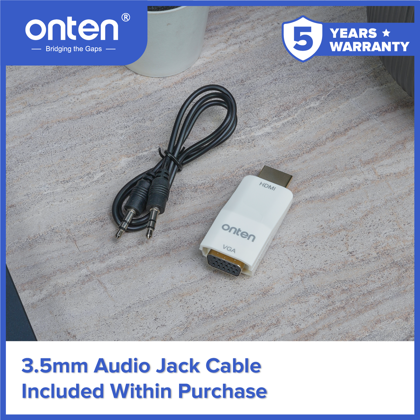 Onten Adapter HDMI to VGA dan Audio Support Up to 1080P 60Hz OTN-5125
