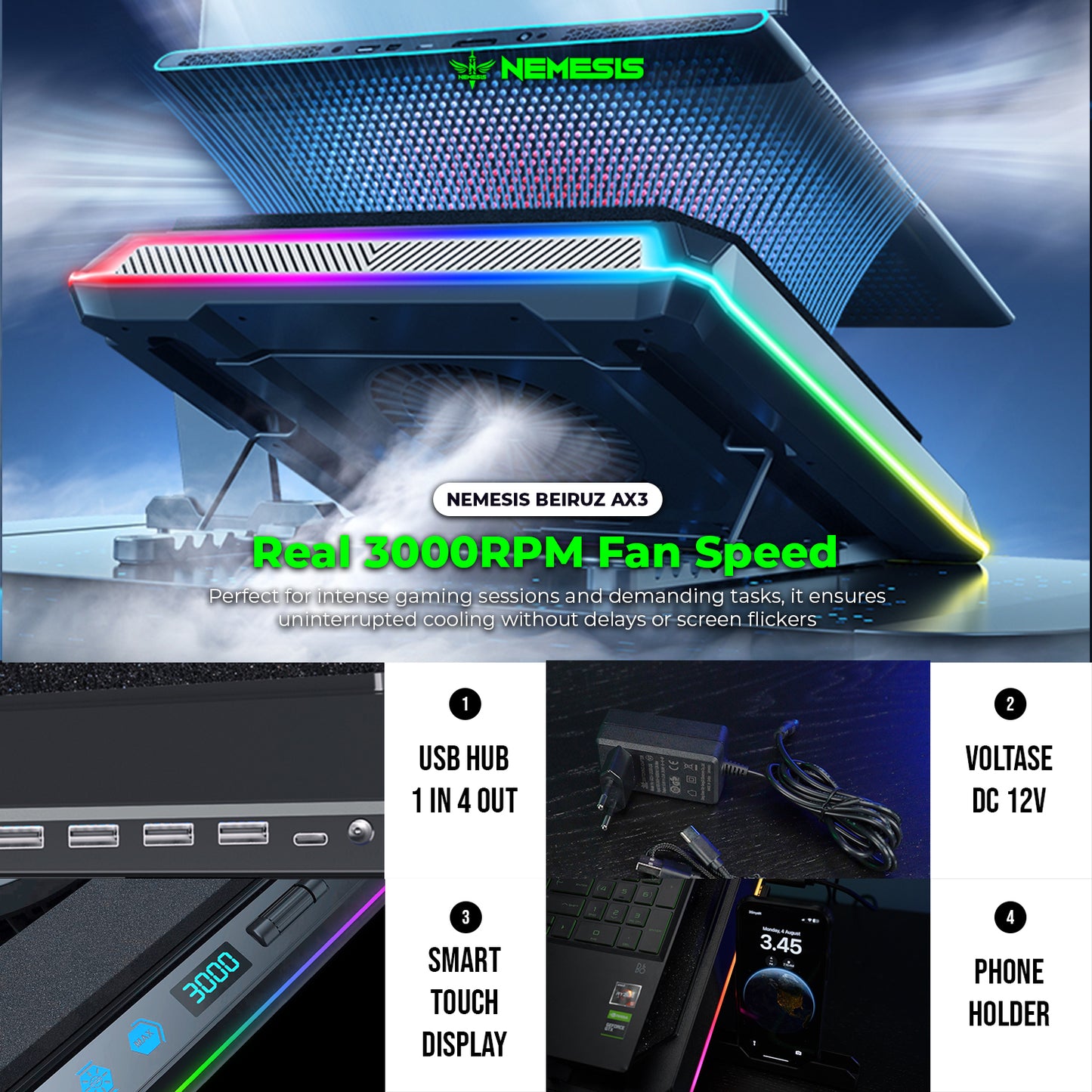 NYK Nemesis Beiruz AX3 Coolingpad Turbo Compressed Air RGB with Plate Topper