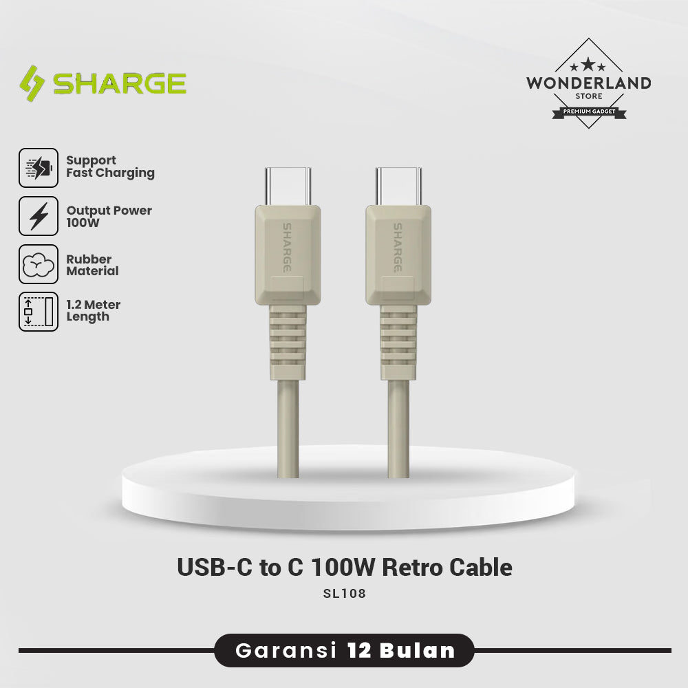 Sharge Kabel Data USB-C to C 100W Retro Cable PD PPS SFC Rubber Material