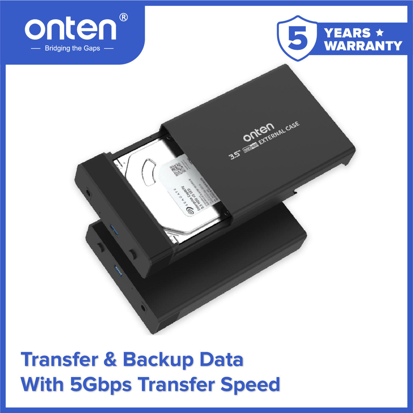 Onten External Casing 3.5 HDD SATA V.3.0 5Gbps For HDD/SSD Enclosure OTN-UHD3
