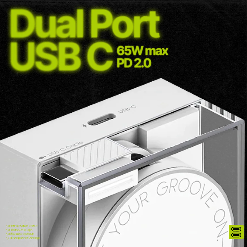 Sharge Adaptor 65W Retractable Cable Dual Port USB-C GaN PPS3.0 PD 2.0 SFC Fast Charging